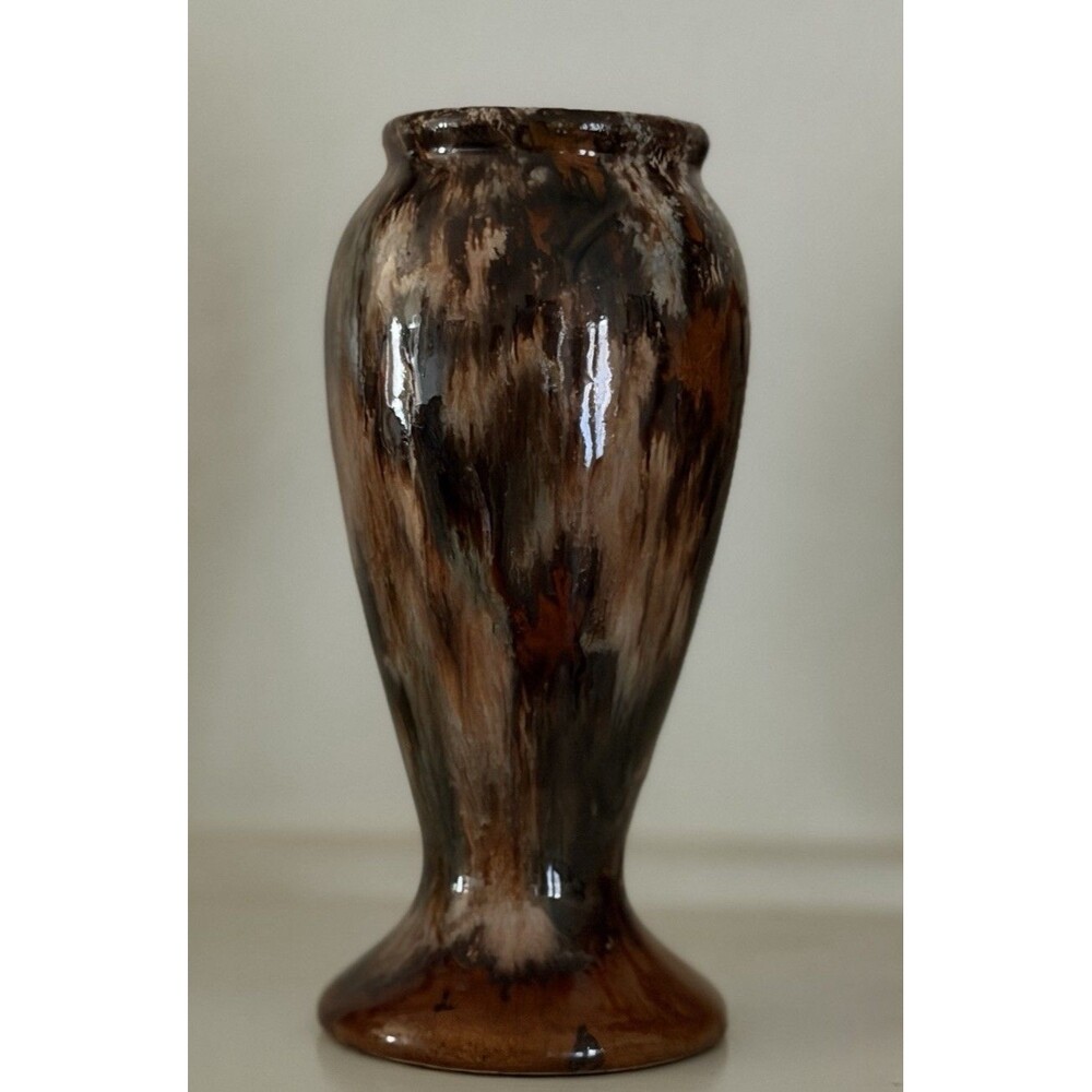 Vintage Brush McCoy 745 Brown Onyx Drip Glaze Pottery Vase 1930s 6"